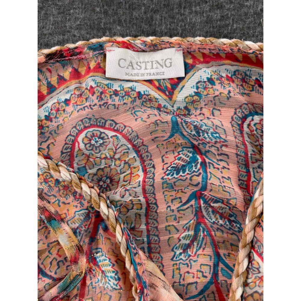 Casting Paris Tunic Top Large Pink Paisley Crochet Fringe L Coverup - Picture 5 of 10